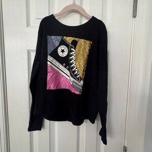 Converse All Star Graphic Long Sleeve Black Tee Youth Large 12–13Y